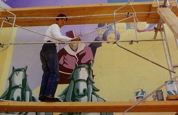 Saran, réalisation du mur peint de la rue du 11 octobre par Fabienne Quinsac