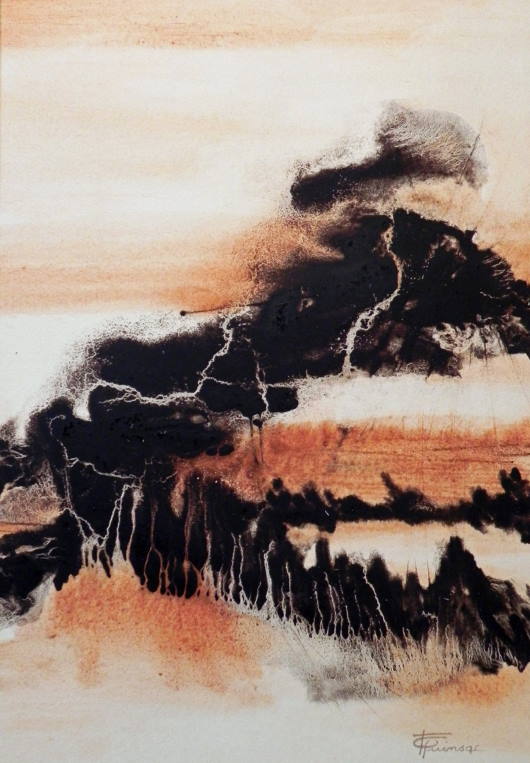 Volcano n°2 - Fabienne Quinsac - Painting with tar