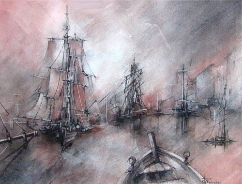 Evening on the Harbour - watercolor